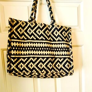 H&M Beach Tote Navy Blue and Tan length is 15” inches width is 13”
